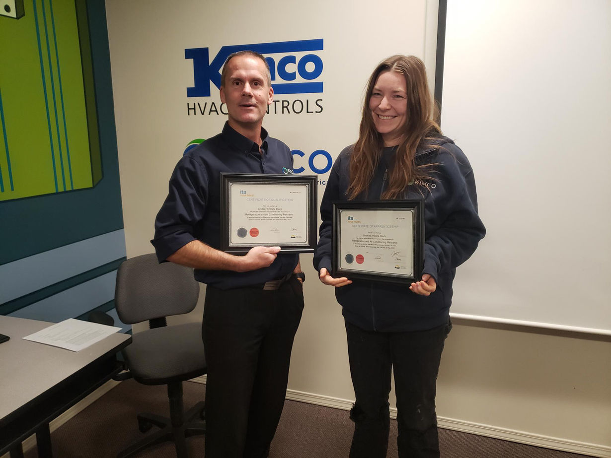 Kimco is proud to celebrate Lindsay Black, our latest team member to receive their Red Seal Refrigeration and Air Conditioning Mechanic certification. We're so happy to help her grow her HVAC controls skills on our team.