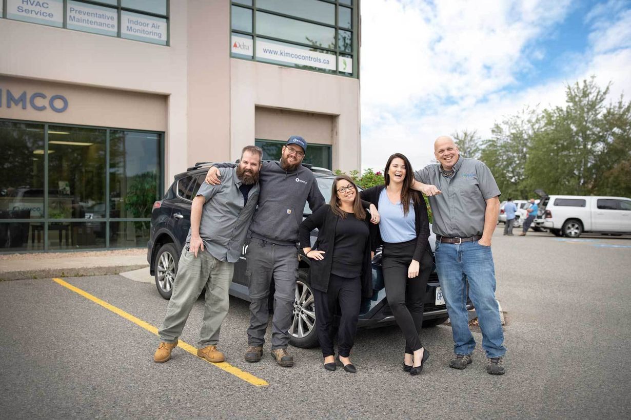  Members of the Kimco team at our headquarters in Kelowna. We're looking forward to servicing you with the best HVAC, automation and electrical in Kelowna and beyond in 2022!