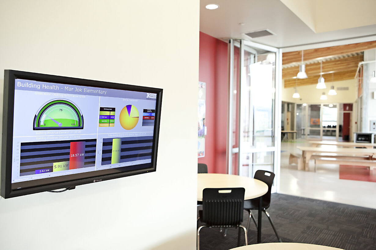 The Building Health screen at Mar Jok Elementary. Schools are first on Chris&rsquo;s list every fall, because a classroom should be warm when the first bell rings.